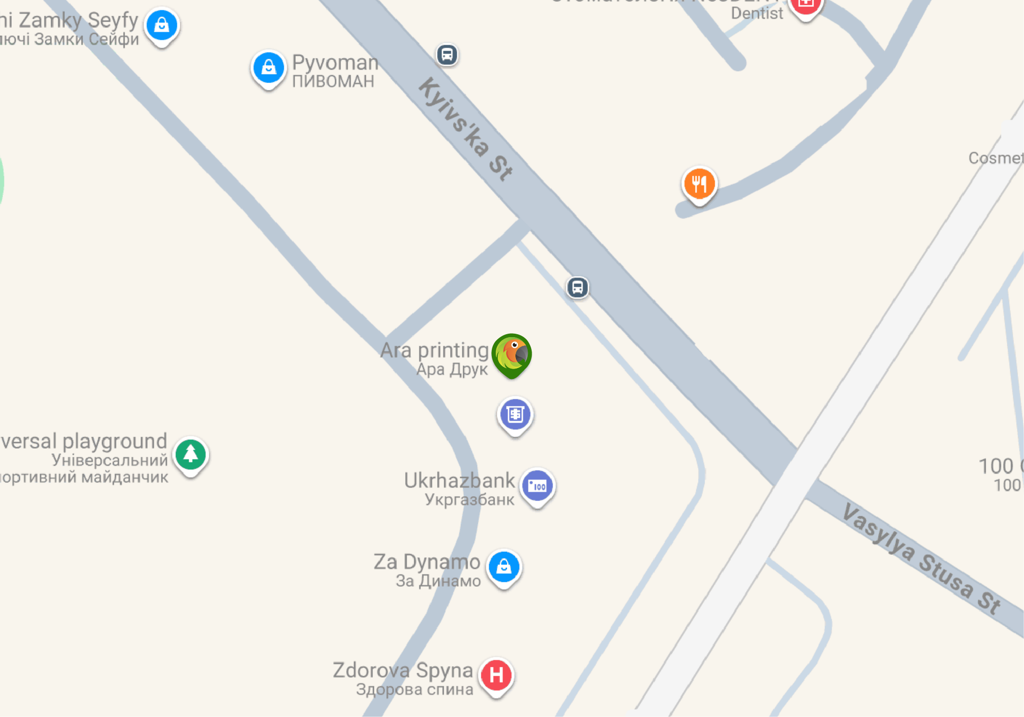 Карта розташування друкарні в Тернополі
